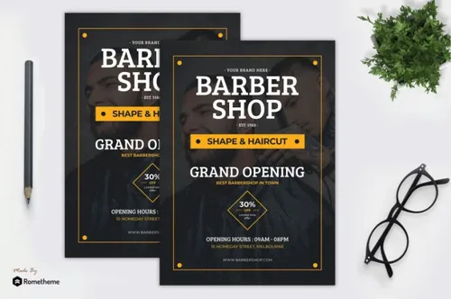 理发店开业活动广告海报传单设计模板 Barbershop – Grand Opening