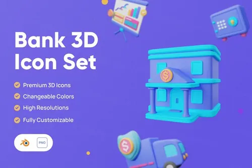 三维渲染卡通银行运钞车保险柜主题元素3D插画素材  Bank