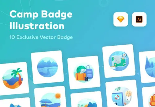 10组假日主题独特场景概念插画素材 Camp : Holiday Badge I