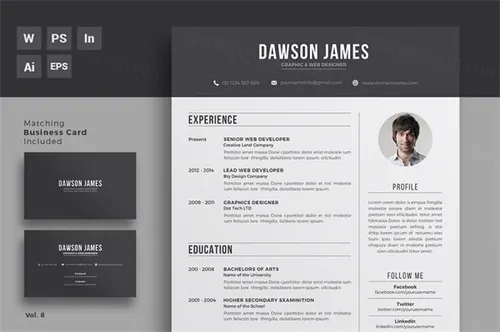 优雅简约的商务简历名片多格式通用模板素材 Resume/CV