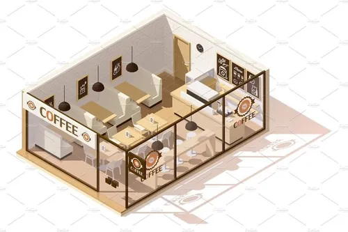 矢量等距咖啡店插图设计Vector isometric low poly coffee shop