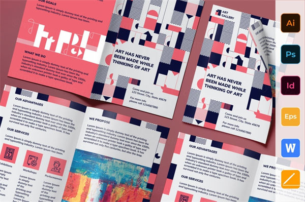 创意艺术工作室宣传传单设计模板 Art Gallery Brochure Bifold