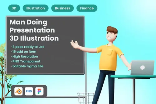 三维商务人士正在做工作商业报告PPT演示人物插画素材 3D
