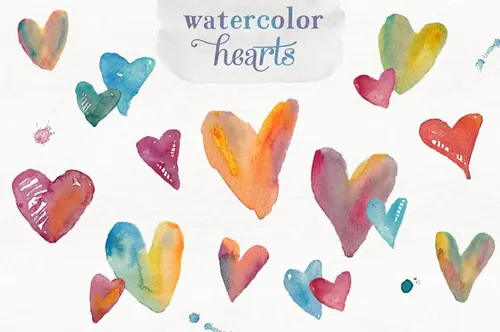 水彩爱心插画 Watercolor Hearts
