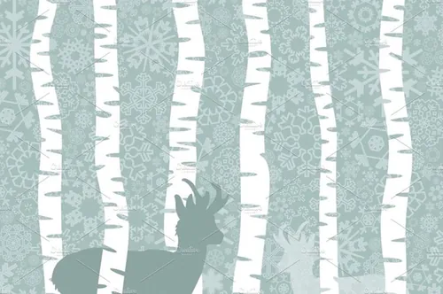 森林图案插画 Deer in wood