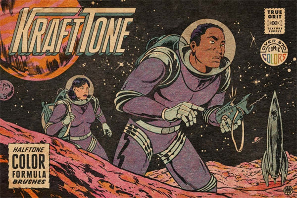 复古漫画图文小说书怀旧美学PS笔刷绘画工具包 KraftTone Co