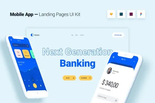 APP 银行着陆页面模板Ui kit [PSD,Sketch,XD,F