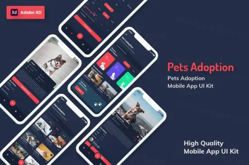 宠物领养移动应用APP UI KITS深色版（XD）