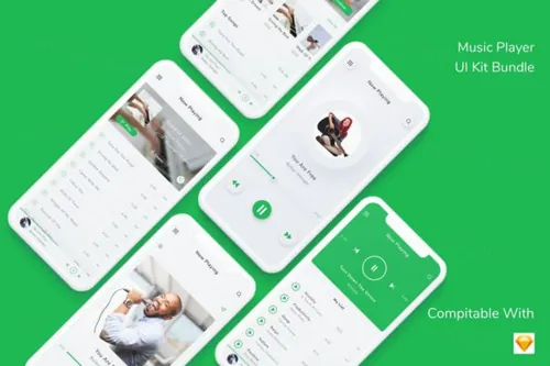 符合现代设计趋势的音乐播放器应用UI模板套装 for – Sketch