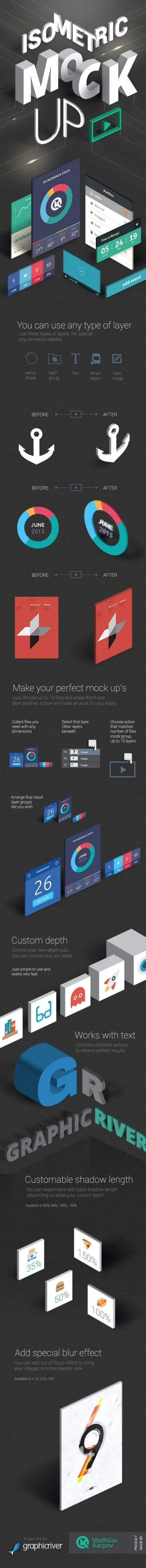 2.5D等距视角立体图标图形生成PS动作素材 Isometric Mock-UP Actions vol.2