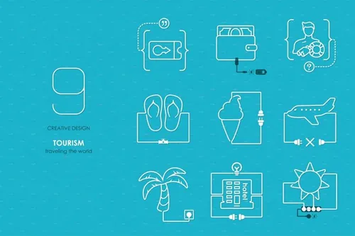 扁平化科技概念图标 Tourismconnection flat design