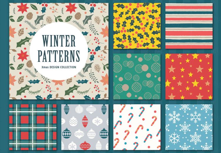 多款圣诞雪花礼品纸明信片背景纹理矢量图案