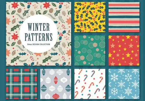 多款圣诞雪花礼品纸明信片背景纹理矢量图案