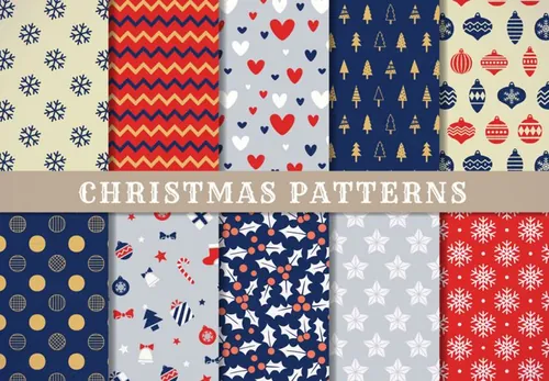 多款圣诞雪花礼品纸包装纸背景纹理矢量图案