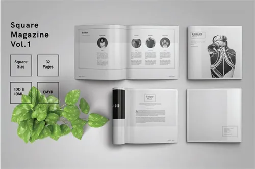 高品质的时尚简约方形InDesign杂志设计模板 Square Magazine Template Indesign 25...
