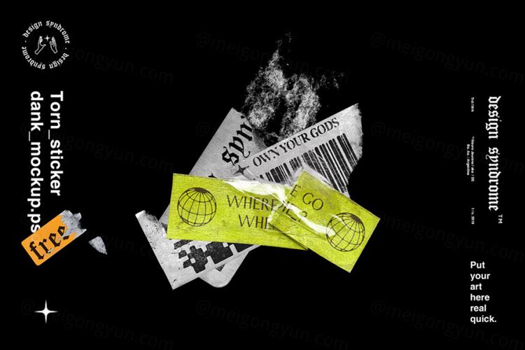 仿旧做旧撕裂的贴纸样机展示模板 Torn Sticker D