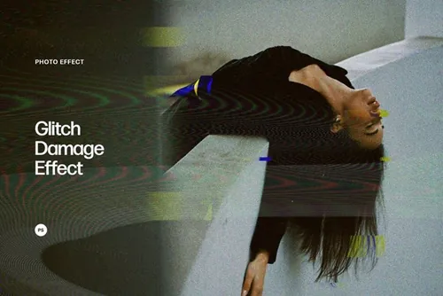 高质量迷幻波纹闪屏故障艺术照片损坏效果PSD海报模板素材 G
