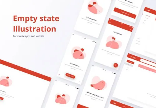 9个空状态缺省页简约Web插画素材 Empty state illustrati