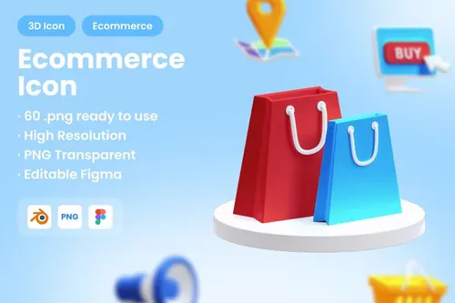 三维渲染卡通电商购物主题3D图标插画素材 3D Ecomme