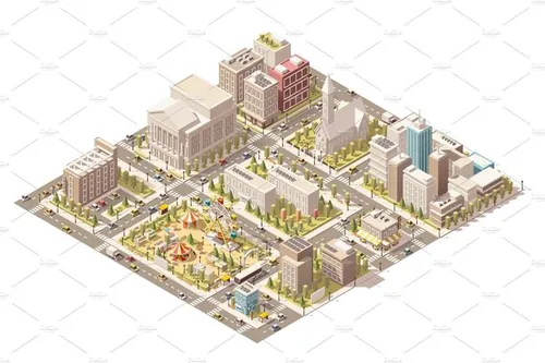 矢量等距城市基础设施图标Vector isometric low poly city