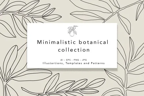 优雅的植物线条艺术花纹婚礼品牌标志设计插画素材 Minima