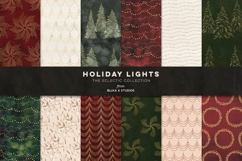 冬季仙境假日手绘童话玫瑰金叶子纹理图案合辑 Holiday