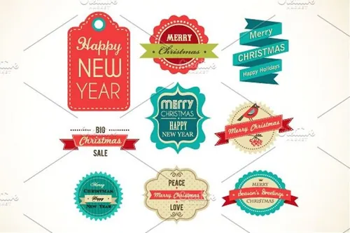 圣诞节促销标签矢量图案Christmas vintage labels-amp; elements