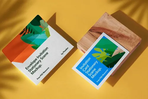 高质量信封明信片设计提案展示样机模板 Stationery Envelope Psd Invitation Mockup