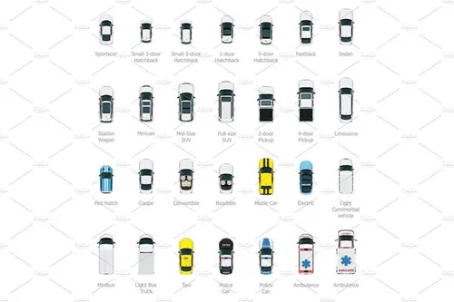 矢量顶视图汽车矢量插图素材Vector overhead view cars and trucks set