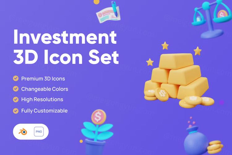 三维渲染金融投资等价交换主题卡通3D插画素材 Investm