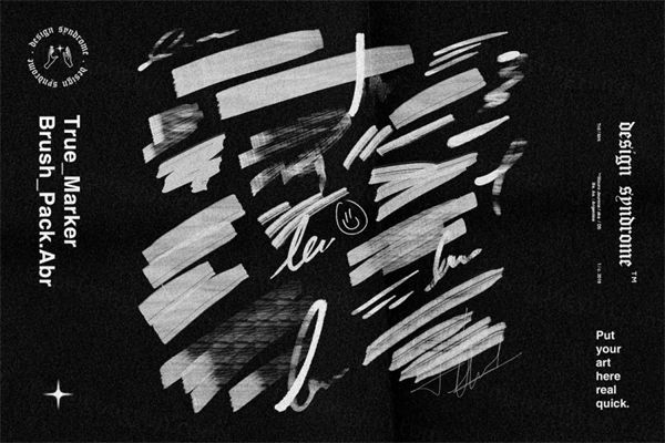 马克笔铅笔平头刷数字PS画笔笔刷素材 Design Syndrome