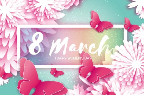 粉白剪纸蝴蝶花卉贺卡三八妇女节母亲节快乐海报矢量素材
