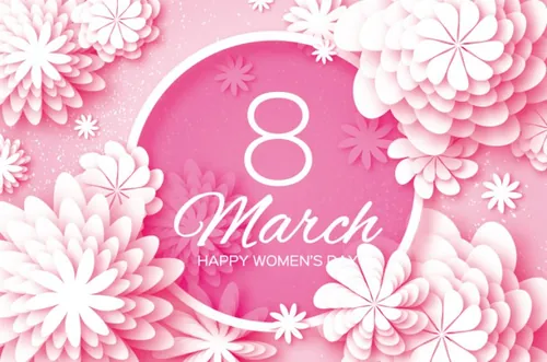 粉白剪纸花折纸卉贺卡三八妇女节母亲节快乐海报矢量素材