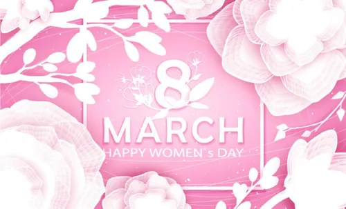 粉白剪纸花折纸卉贺卡三八妇女节母亲节快乐海报矢量素材