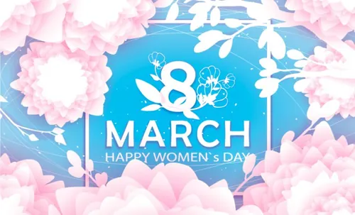 粉白剪纸花折纸卉贺卡三八妇女节母亲节快乐海报矢量素材