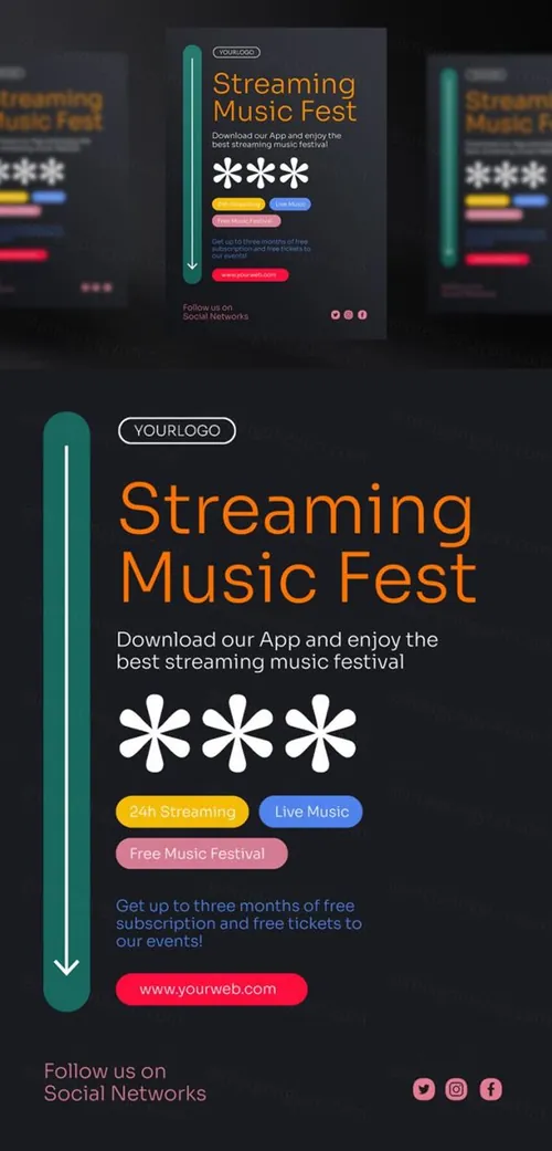 艺术家音乐流媒体Ins新媒体推广海报PSD模板 Music streaming platform template