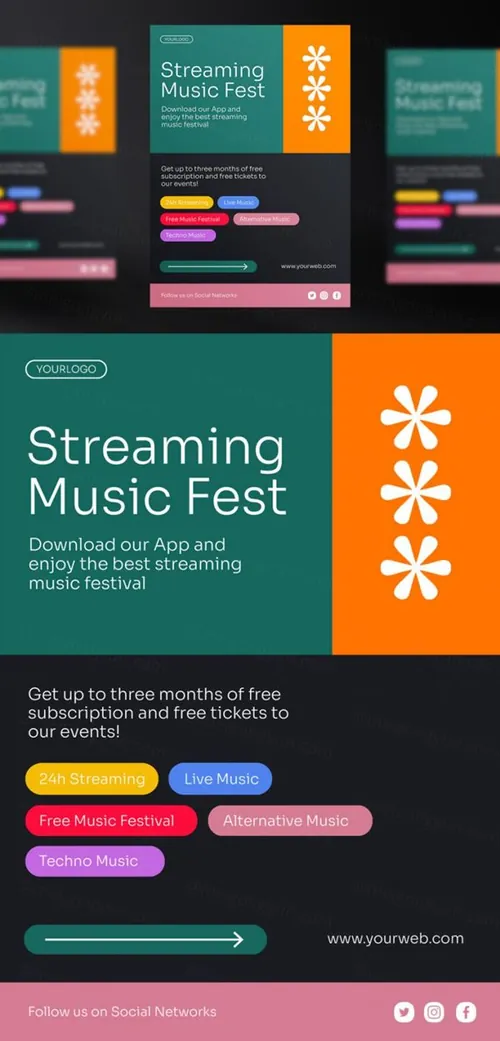 艺术家音乐流媒体Ins新媒体推广海报PSD模板 Music streaming platform template