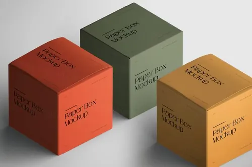 高质量正方形纸盒包装设计贴图展示样机模板 Isometric