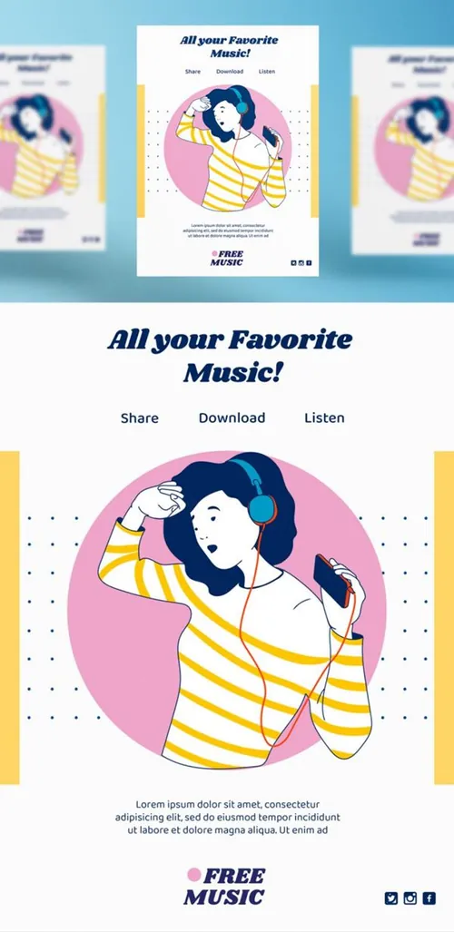另类小清新轻音乐女性插画宣传海报PSD模板 Music concept post template