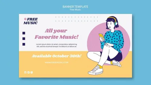 另类小清新轻音乐女性插画宣传海报PSD模板 Music concept post template