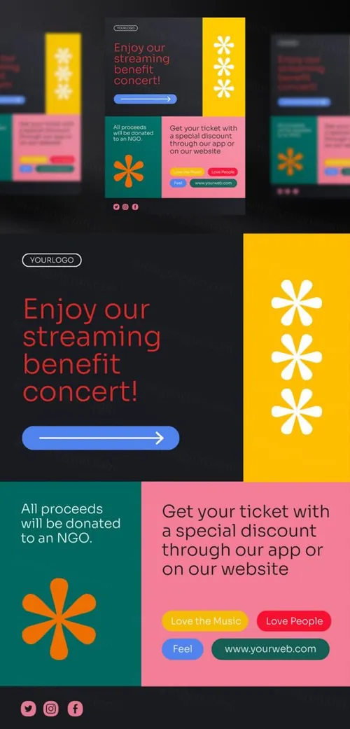 艺术家音乐流媒体Ins新媒体推广海报PSD模板 Music streaming platform template