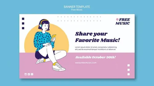 另类小清新轻音乐女性插画宣传海报PSD模板 Music concept post template