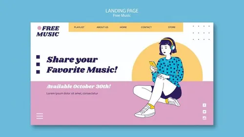 另类小清新轻音乐女性插画宣传海报PSD模板 Music concept post template