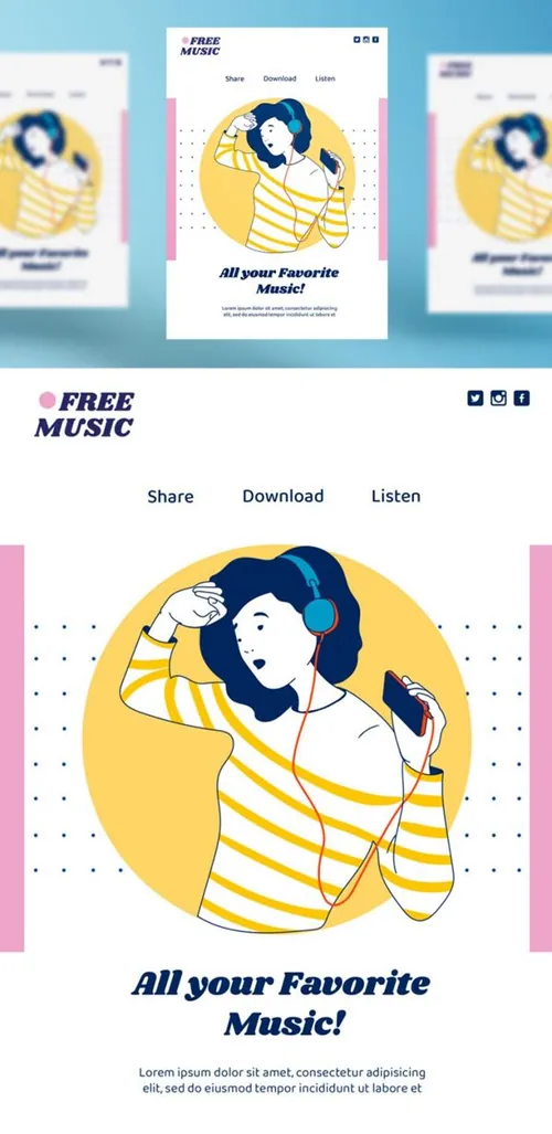 另类小清新轻音乐女性插画宣传海报PSD模板 Music concept post template