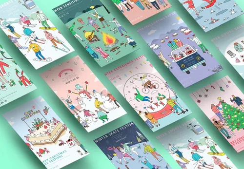 冬日户外运动活动矢量插图素材合辑 Winter Festiv