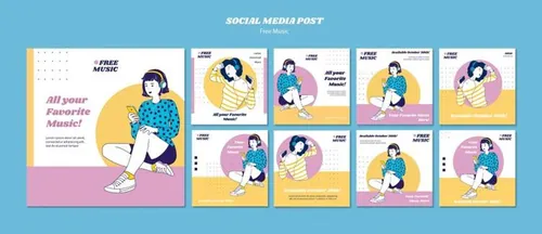 另类小清新轻音乐女性插画宣传海报PSD模板 Music concept post template