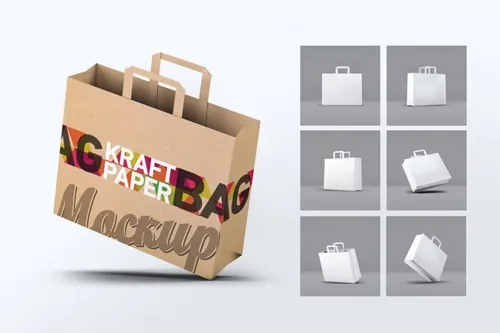高品质的牛皮纸袋购物袋手提袋展示模型  kraft-paper-bag-mock-up