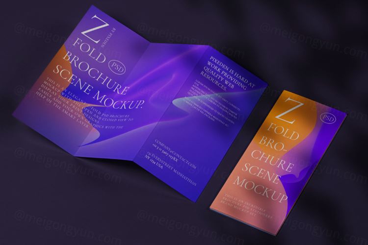 Z折页宣传小册子设计提案样机PSD模板 Z-Fold Psd Brochure Scene Mockup
