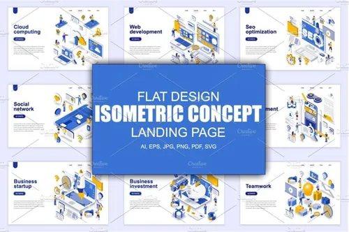 现代网站着陆页等距概念插图集 Landing Page Te