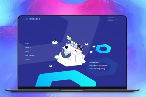 区块链比特币等距概念巨无霸网页2.5D头图blockchain isometric